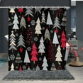 thumbnail image 3 of Christmas Shower Curtain, Black Red Xmas Tree Pattern Grey Pine Tree Gifts Holiday Bath Curtain Waterproof Fabric with Hooks for Home Decor, 72Wx72H, 3 of 6