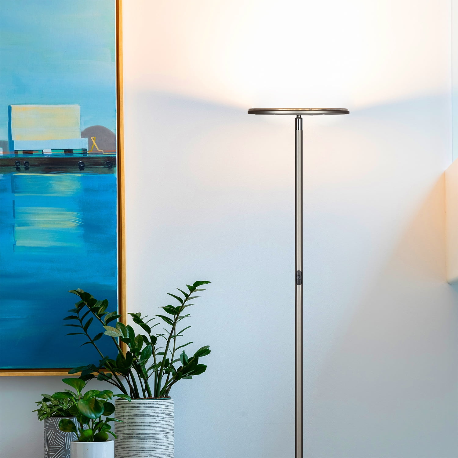 Brightech Brand Sky 30 Flux LED Torchiere Floor Lamp in Nickel Color 