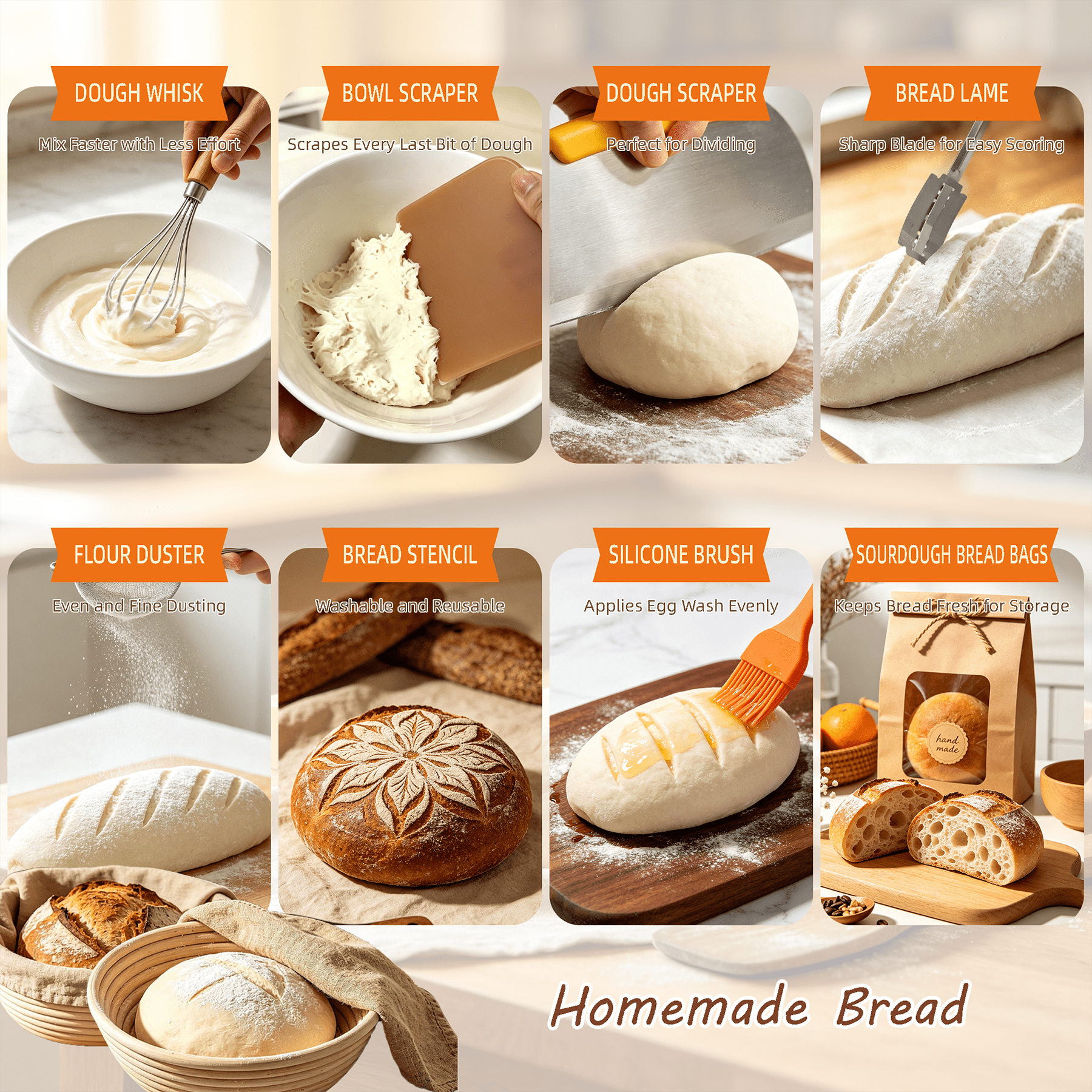 GARITIN Sourdough Starter Kit, Complete Bread Making Kit with Banneton Proofing Baskets, Sourdough Bread Baking Supplies & Sourdough Tools Set