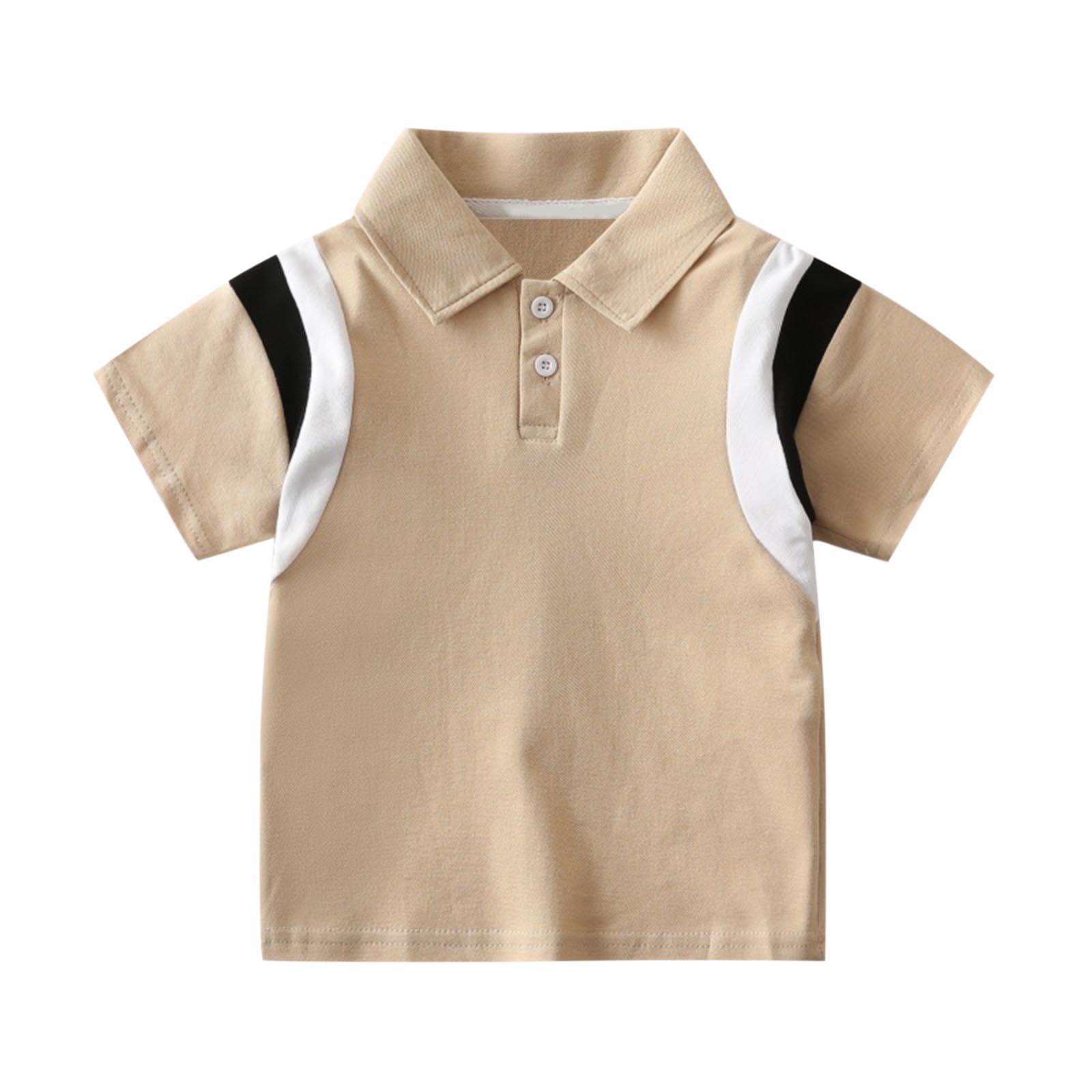 KyCheLot Boys Golf Shirts Summer School Tops Button up Collar Color Block Comfy Short Sleeve Cotton Tees 2-10 Years