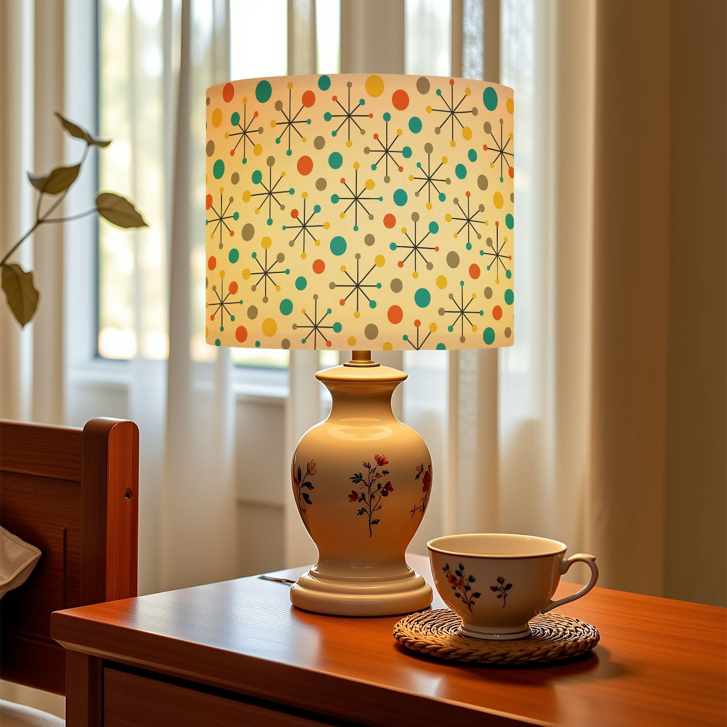 Linen Drum Lampshades Mid century fifties modern atomic retro colors seamless Part 13"x13"x10" Light Shade for Table Lamps Floor Lamps Drum Lamp Shades Lampshade Replacement Assembly Required