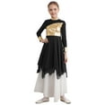 thumbnail image 5 of YIZYIF Kids Girls Bronzing Bodice Tunic Praise Worship Dance Dress Asymmetric Back Zipper Lyrical Contemporary Dance Costume Black 14, 5 of 7
