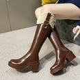 thumbnail image 2 of Jsaierl Knee High Boots for Women Plush Gogo Boots 70s Boots,Leather Square Toe Chunky Knee High Platform Dress Boots, Fashion Long Chunky Tall Gogo Boots for Fall, 2 of 5