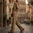 thumbnail image 5 of ClodeEU Women's Button Down Collared Long Sleeve Jumpsuit,High Waist Wide Leg Romper with Pockets ,Women's Plus XXL, 5 of 7