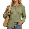 thumbnail image 3 of Josdec Button Down Hooded Sweatshirt for Women Solid Long Sleeve Cotton with Drawstring Loose Casual Overshirt Jacket S-XXL, 3 of 8