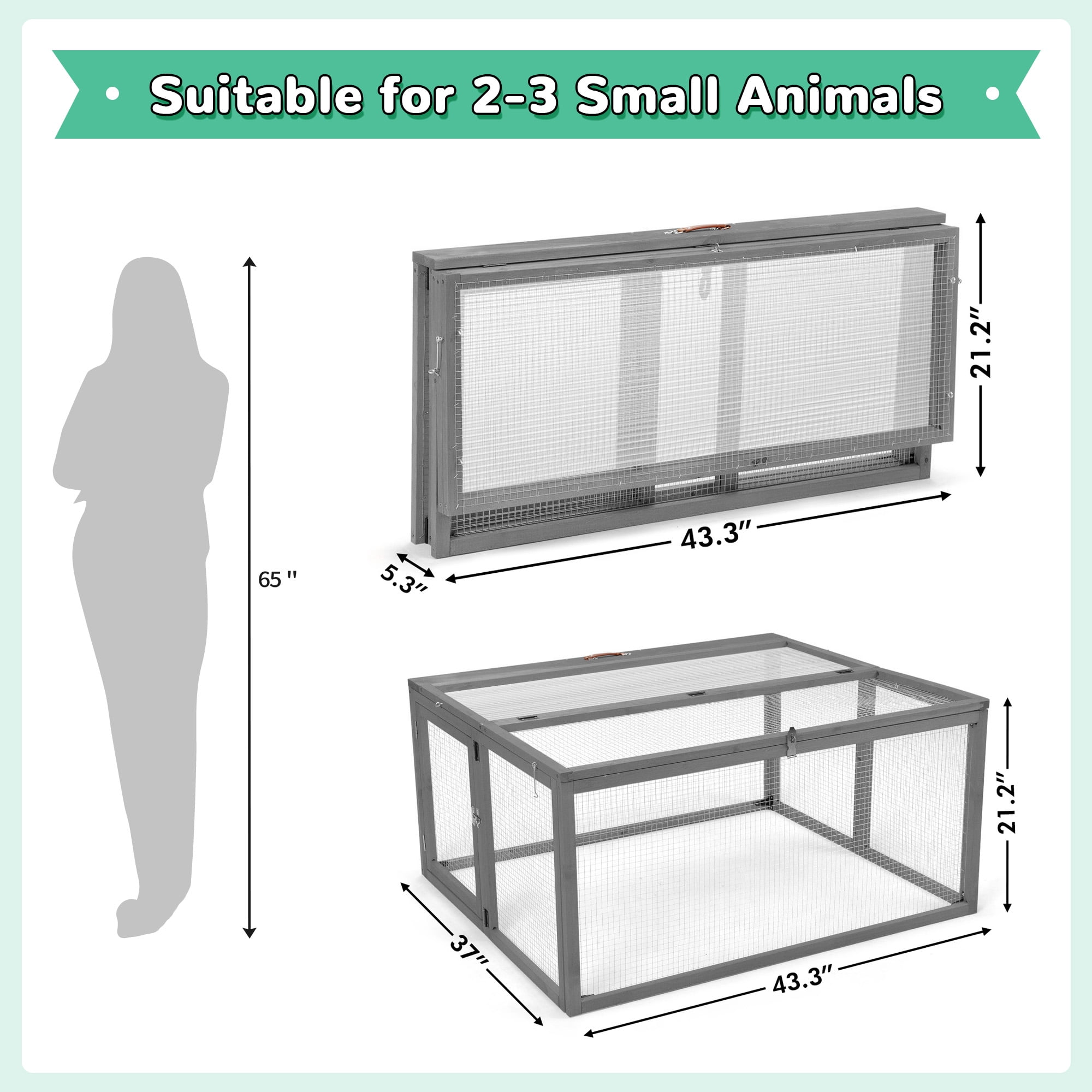 Coziwow Folding Chicken Coop Rabbit Hutch Wooden for Small Animals with Roosting Bar, Gray