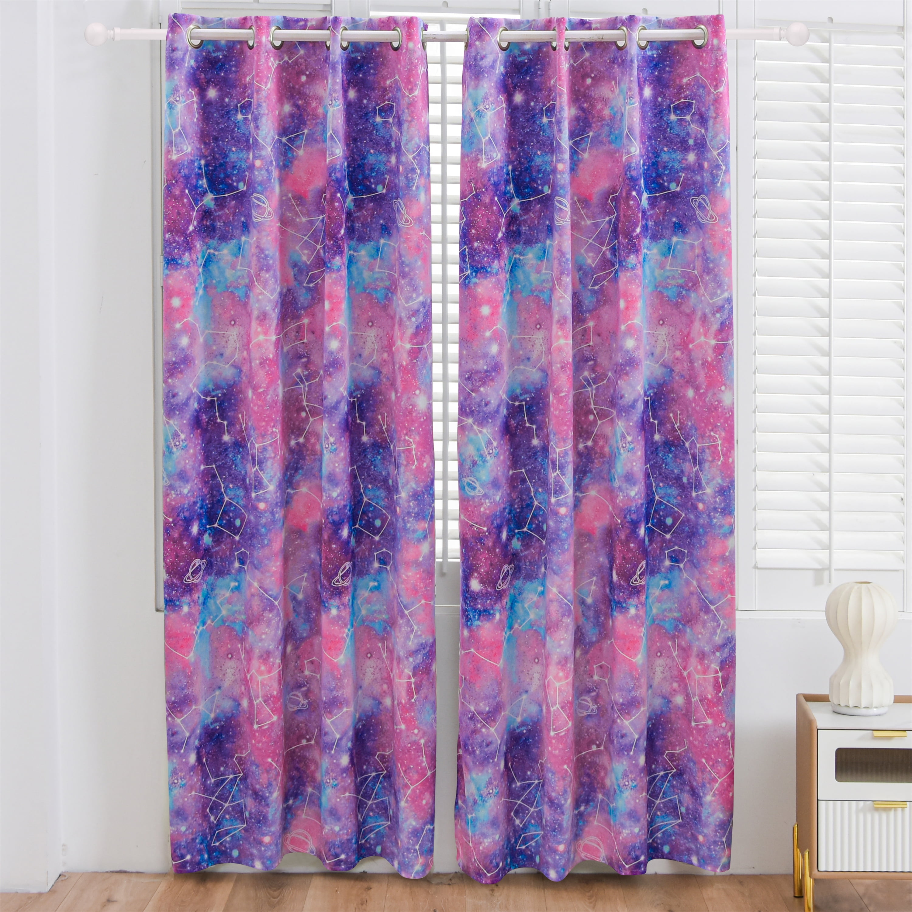 Btargot Tie Dye Constellation Blackout Curtains Set of 2 for Kids Girls Room Galaxy Ombre Grommet Thermal Insulated Room Darkening Drapes 52 x 84 inch Pink Purple