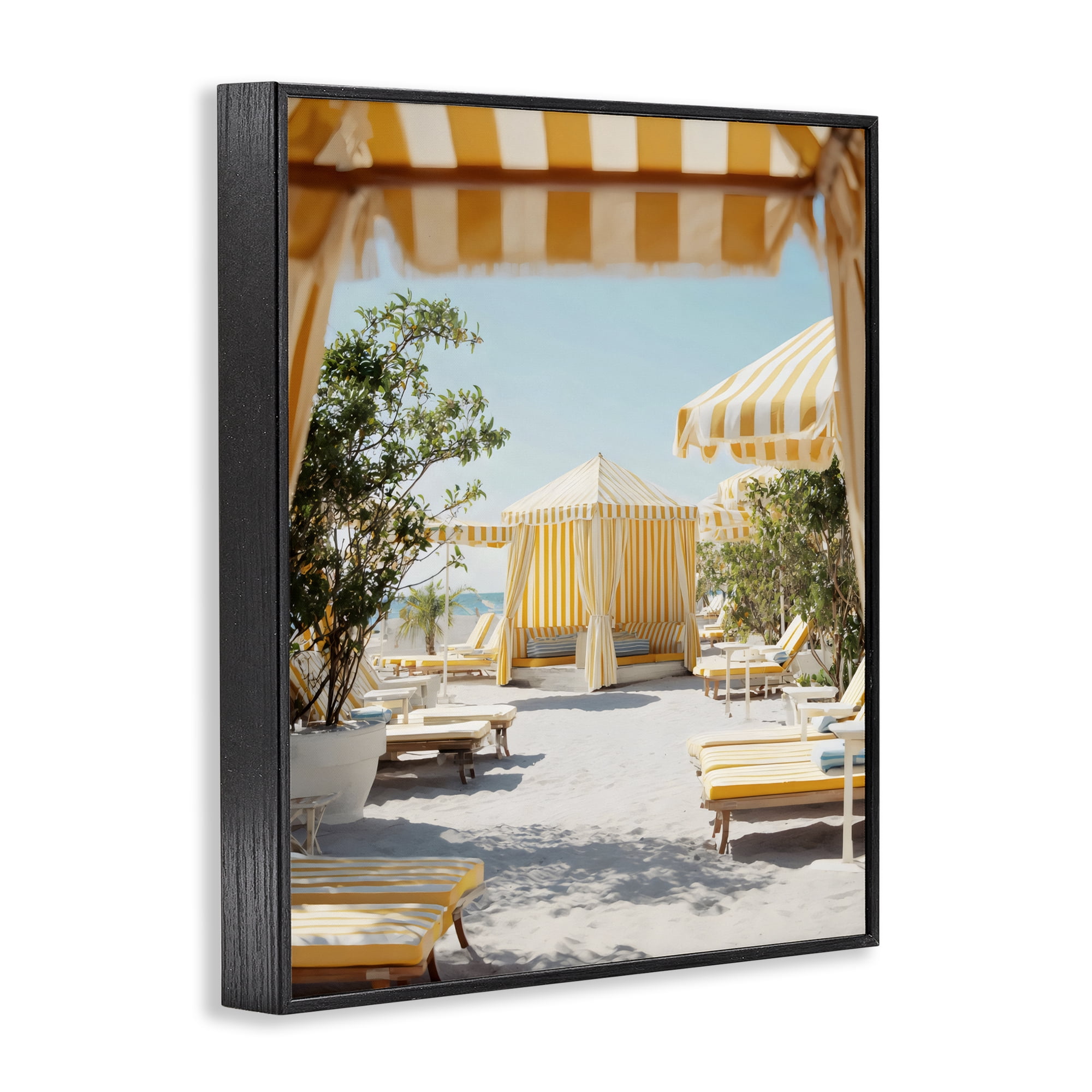 Stupell Industries Yellow Striped Beach Cabanas Black Framed Giclee Art, design by Franklyn Gregory