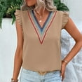 thumbnail image 5 of Diufon Sleeveless Tops for Women Ruffle Sleeve V Neck Lace Trim Tunics Casual Solid Color T Shirts, 5 of 7