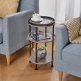 thumbnail image 5 of Small Round Side Table with Charging Station for Small Spaces, 3-Tier Round Accent Table with 2 USB Ports & Power Outlets, Round Corner Table Sofa Side Table for Living Room Bedroom Apartment(USB,Oak), 5 of 18