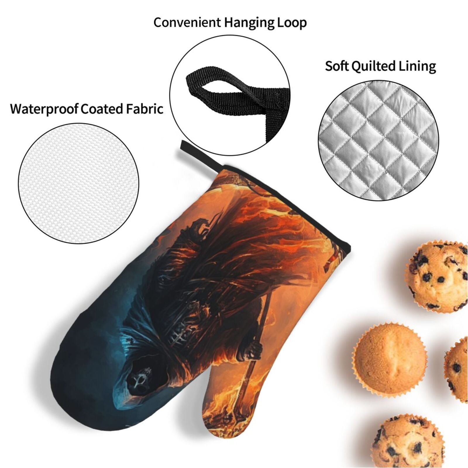 Grim Reaper On Fire Cool Art 4Pcs Oven Mitts and Pot Holders Sets Oven Kitchen Gloves Hot Pads for Cooking BBQ Baking Grilling