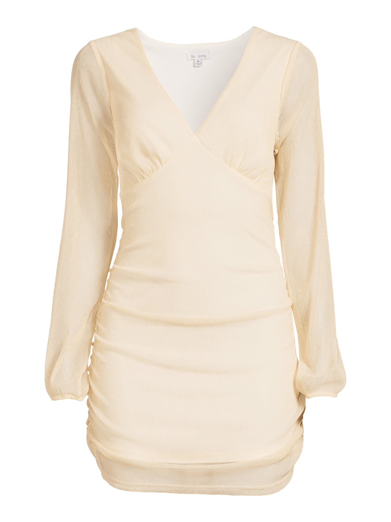 Liv & Lottie Juniors Glitter Ruched Dress with Plunge Neck