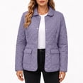 thumbnail image 7 of EOYWHK Puffer Jacket for Women Soft Warm Notch Collar Snap Button Solid Color Long Sleeve Winter Coats Purple M, 7 of 7