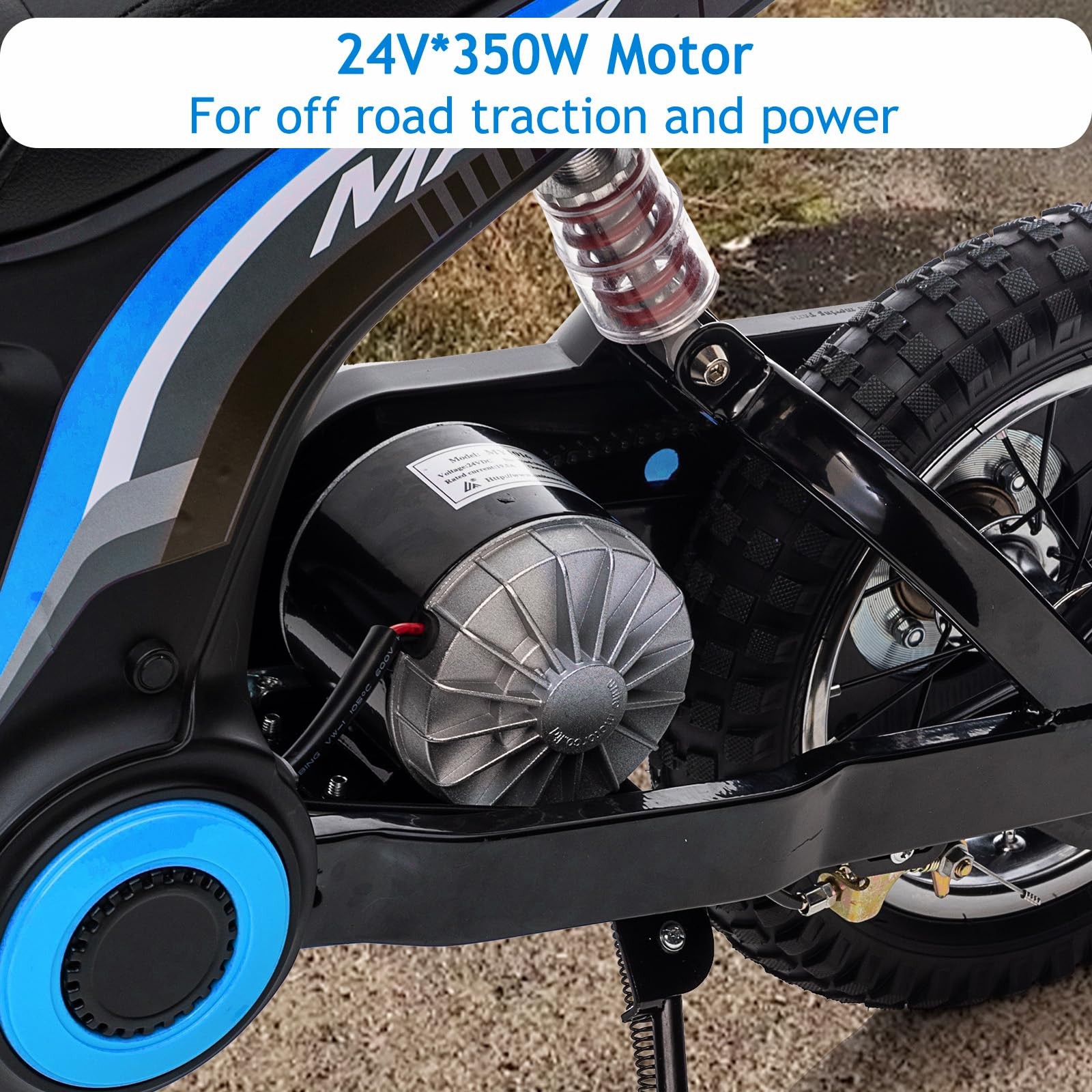 Jojoka Electric Kids Dirt Bike, 24V 350W Ride on Motorcycle, High Speed Up to 14.29 MPH, 3-Speed Off-Road Bike for 5-12 Years, Max Weight 135 lbs. (Blue-7)