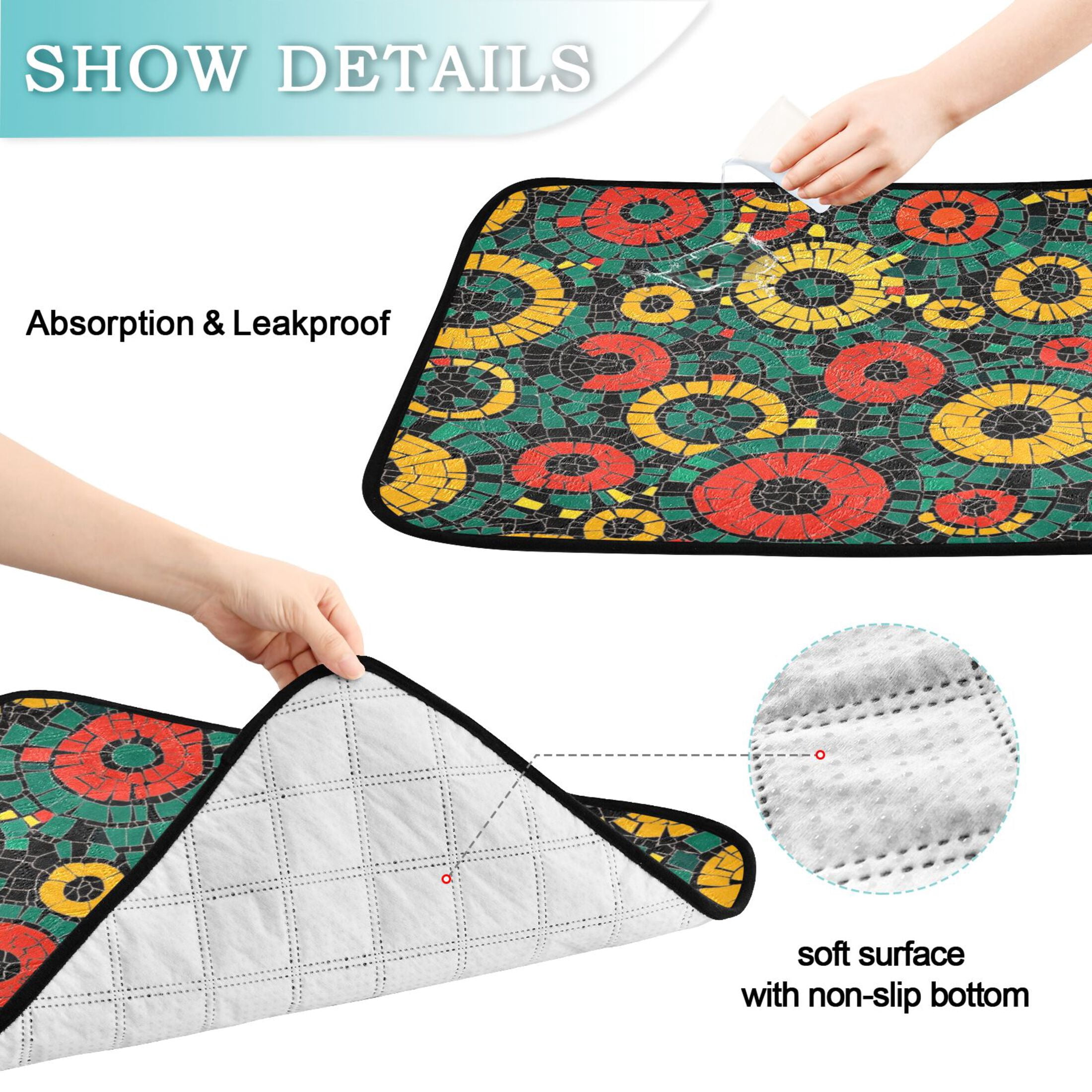 Qxltty Geometric Circle Figure Cat litter Pads Pet Set of 3 Diaper Mats Center Anti-leakage Layer Absorbent Soft and Comfortable
