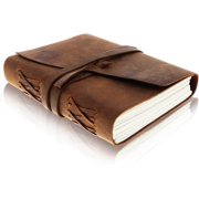 MOONSTER leather journal writing notebook - antique handmade leather bound daily notepad for men & women unlined paper 7 x 5 inches, best gift for art sketchbook, travel diary & notebooks to write in