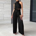 thumbnail image 1 of Traje De Verano De 2 Piezas Señoras Cami Top Pantalones Ombligo Expuesto Sin Mangas Traje de Vacaciones (Negro M) Cgtredaw para Mujer Negro T S, 1 of 6