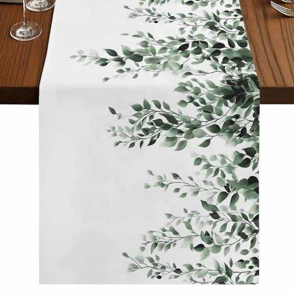 Table Runners 72 Inches Long Dress Scarves, Green Eucalyptus Farmhouse Kitchen/Dining Table Runner, Coffee Tablerunners, Weeping Botanical Leaf Watercolor 18x72 Inch