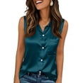 thumbnail image 6 of Laqbezok Women's Satin Sleeveless Shirt, Silky V-Neck Button Down Tank Top, Professional Office Blouse with Chest Pocket, Chic Summer Solid Color Vest, 6 of 6