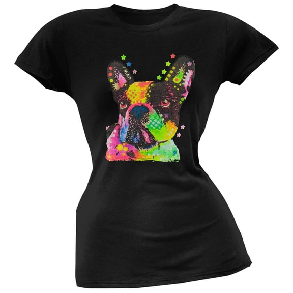 French Bulldog Neon Black Light Juniors T-Shirt - Medium