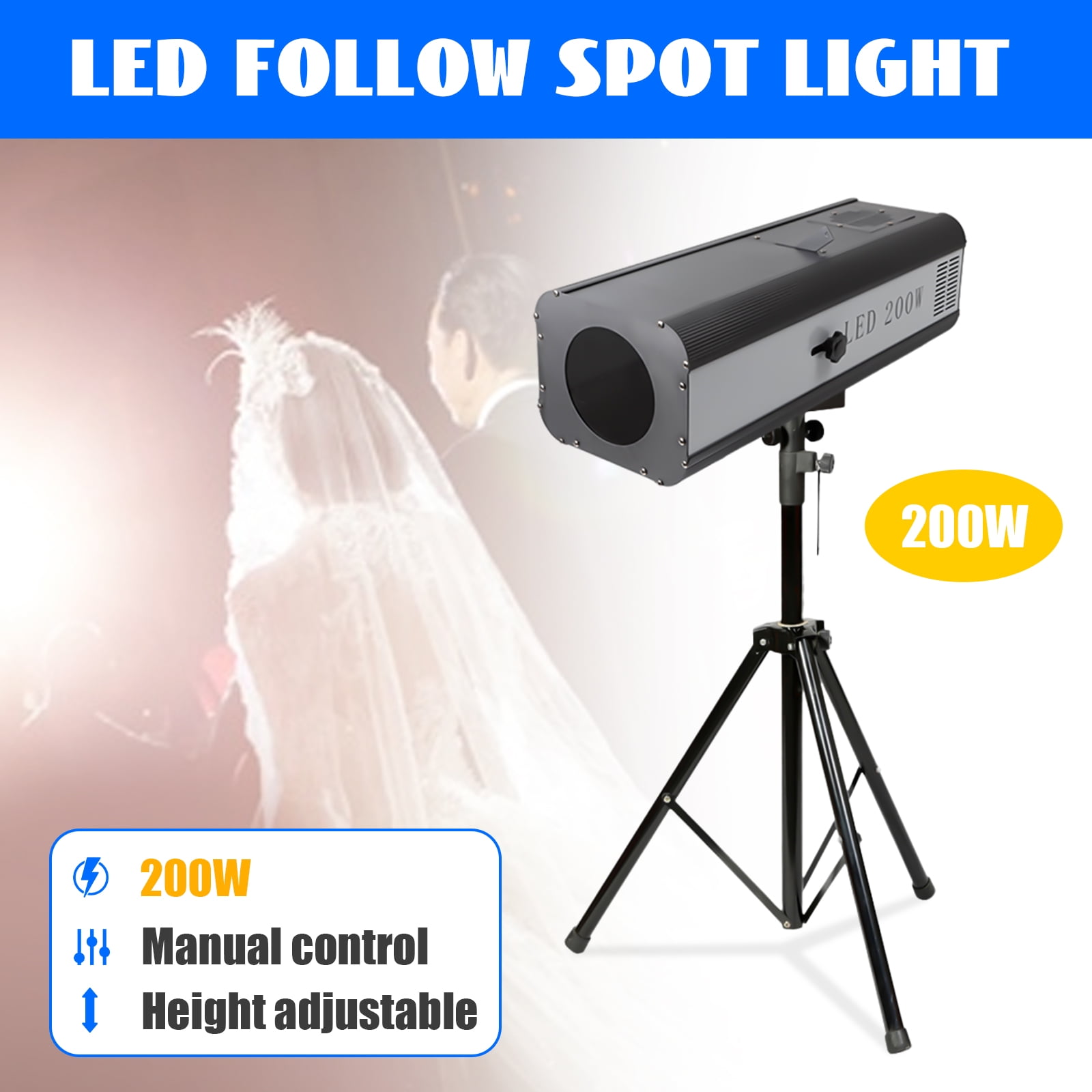 200W LED Follow Spot Light Lamp Wedding Party Theater DJ Stage Light w/ Stand