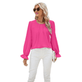thumbnail image 3 of Women'S Puff Long Sleeve Blouse Dressy Casual Crew Neck Chiffon Blouse Loose Fit Pleated Shirt Work Office Tops Rose Red XXL, 3 of 7