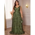 thumbnail image 2 of Plus Size Formal Dresses for Women with Embroidery Sequin and V-Neck, A-Line Maxi Dress for Wedding and Cocktail, 2 of 6