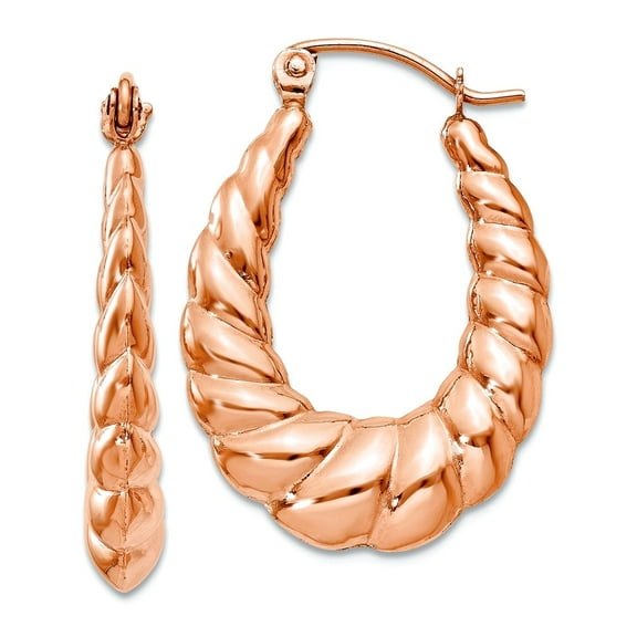 14k Rose Gold Polished Twisted Hollow Hoop Earrings 24.75x18.35mm Wide Hoop Earring for Women