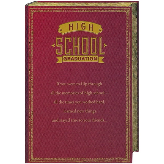 Designer Greetings Red Textured Book : Gold Foil Accents Die Cut High School Graduation Congratulations Card