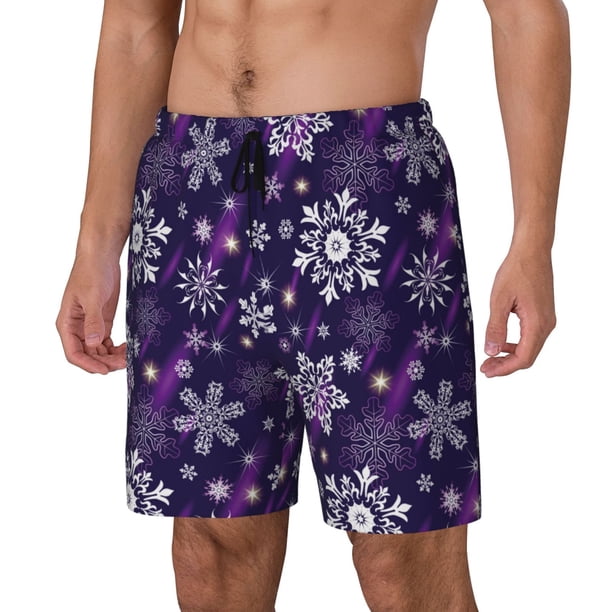Balery Christmas Purple Snowflakes Bañador para hombre, shorts de playa de secado rápido con entrepierna y forro de compresión-Medium