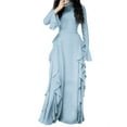 thumbnail image 2 of Women'S Bodycon Dresses Elegant Bell Sleeve Ruffle Hem Cocktail Party Long Dress Blue XL, 2 of 9