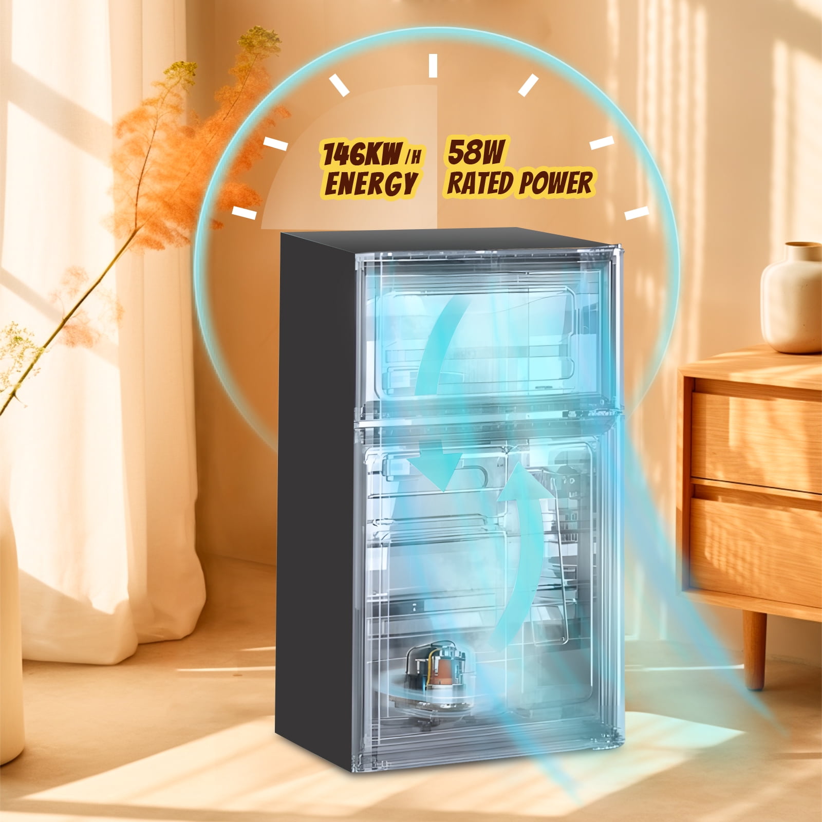TACOOL 2.2Cu.Ft Small Refrigerator with Freezer, Mini Fridge with Top Freezer for Apartment, Bedroom, Double Door, Dark Grey