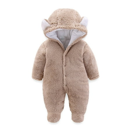 

Knosfe Newborn Solid Hooded Winter Fleece Warm Long Sleeve Cotton Romper