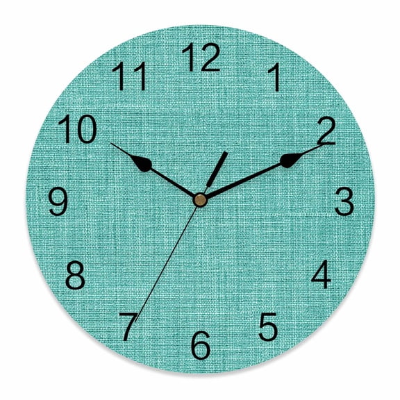 Wall Clock Turquoise Linen Clocks PVC Silent Non-Ticking Battery Operated Decorative Farmhouse Pure Color Round Clock for Home Living Room Kitchen Bedroom Office School Wall Decor 10 Inch