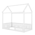 thumbnail image 6 of Harper & Bright Designs House Floor Bed with Fence & Roof, Twin Size Wood Playhouse Bed Frame wih Rails & Door for Boys Girls, White, 6 of 11