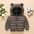 thumbnail image 2 of Tisuna Toddler Boys Girls Padded Jacket Solid Color Long Sleeve Bear Ear Hooded Coat Cute Lightweight Winter Kids Outerwear Coffee Size 18-24 Months, 2 of 3