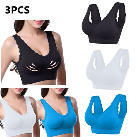 3 Pack Women Bras Plus Size Push Up Solid Color Lace Liftup 2025 Push Up Comfort Wireless Bralette Yoga Bra Breathable Sports Bras Comfortable Underwear Soft Full Coverage Everyday Bra XL