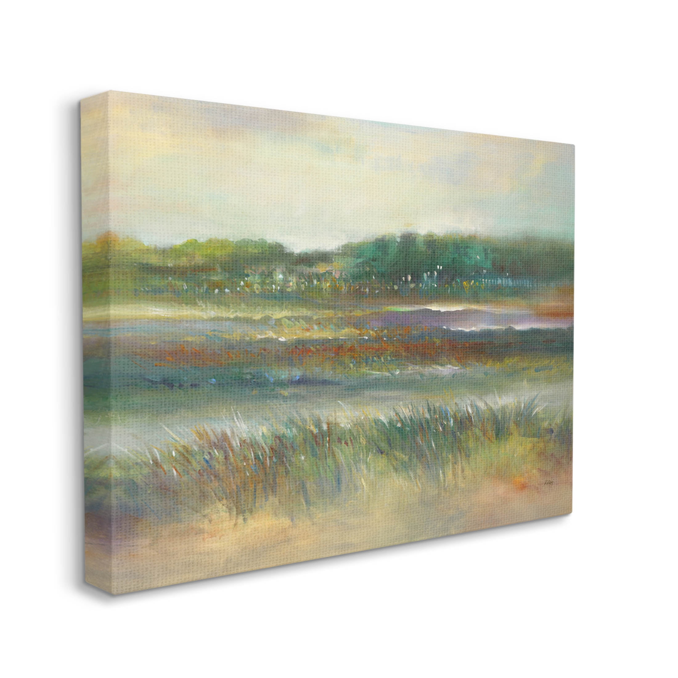 Calming Countryside Scenery Field Landscape Painting Gallery Wrapped Canvas Print Wall Art