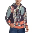 thumbnail image 2 of Pofeuu Astronaut With American Flag Print Mens Casual Hooded Collar Drawstring Hoodies Pullover Sweatshirts Casual Long Sleeve Shirts-4X-Large, 2 of 7