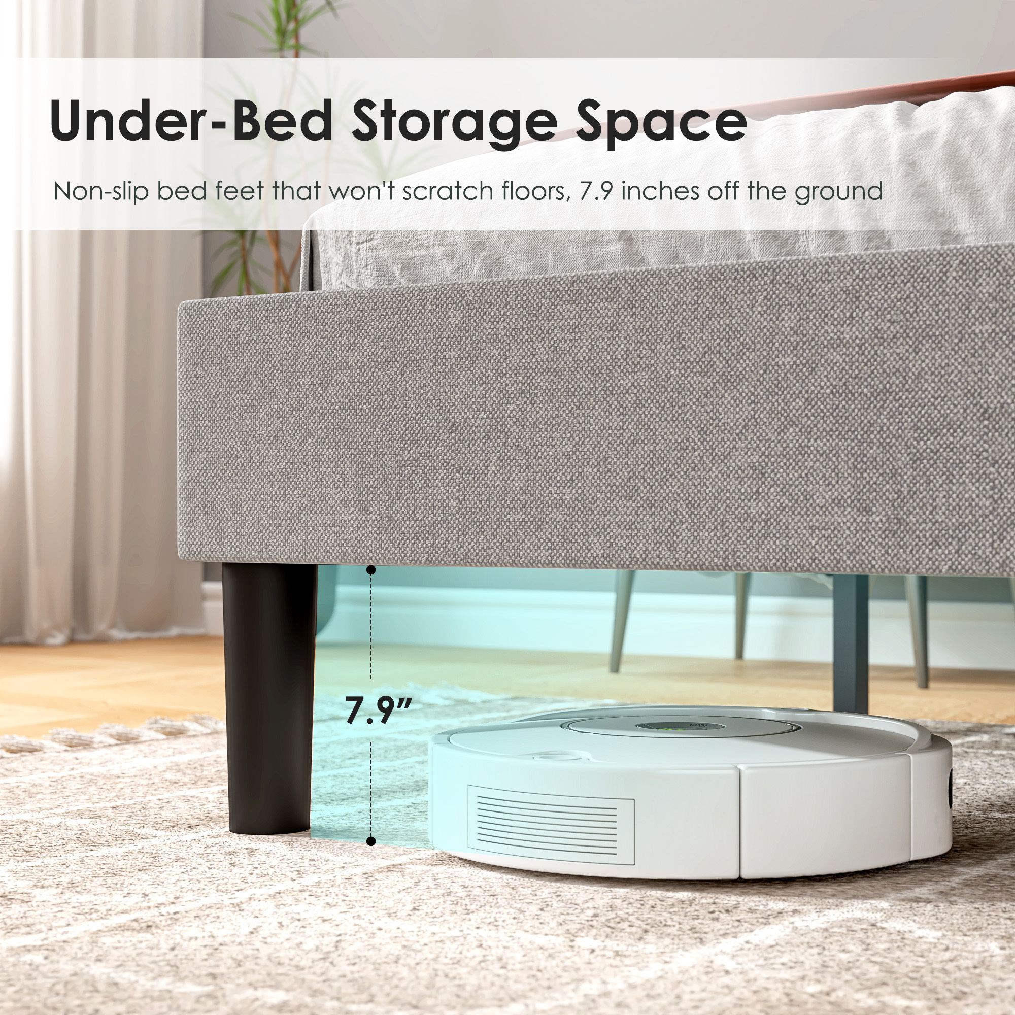 Twin Size Bed Frame, Upholstered Platform Bed with Fabric Headboard, Non-Slip and Noise-Free/Wooden Slats Support/No Box Spring Needed/Easy Assembly, Gray