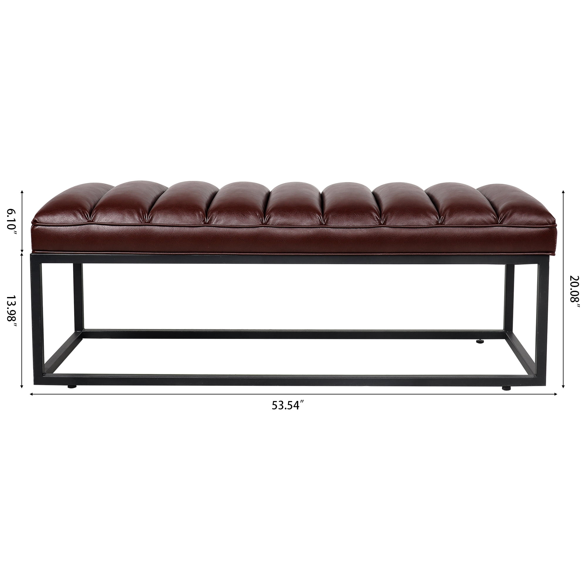 Kadyn Metal Base Upholstered Bench, PU Ottoman Bench for Entryway, Modern PU Bench for Bedroom, Dark Brown