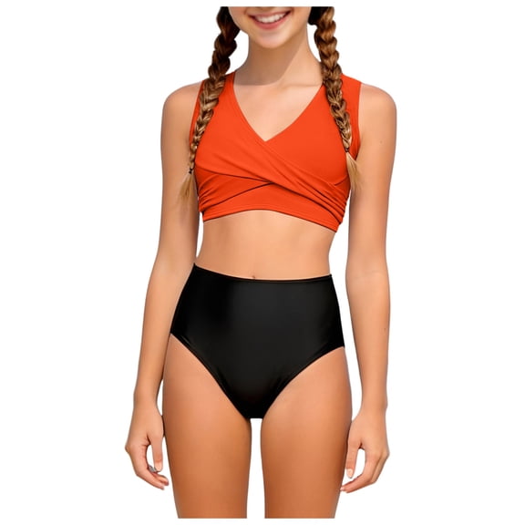 Kogui Swimsuit for Girls Girls Beach Sport Wrap Around Bikini 2-Piece Swimsuit Size 11-12 (Orange,11-12 Years)