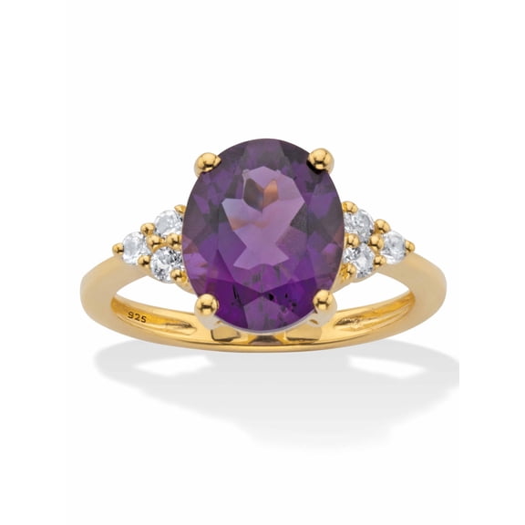 PalmBeach Jewelry Oval-Cut Purple Amethyst Yellow Citrine or Blue Topaz with White Topaz Two Tone Ring 14k Gold-Plated Sterling Silver