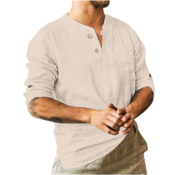 WREESH Mens Henley Neck Shirt Solid Color Long Sleeve Tees Simple Formal Commuter Shirt Casual Undershirt Workout Top Khaki
