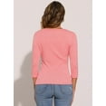 thumbnail image 4 of DARING DIVA V Neck Knitted Buttons Decor Ruched Blouse Top S Coral Pink, 4 of 7