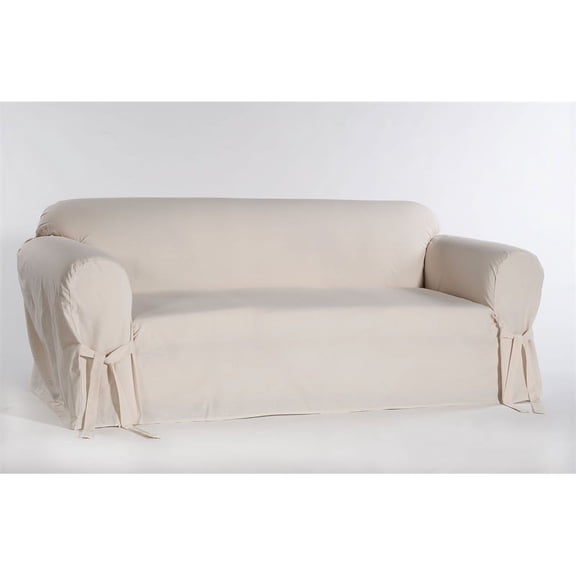 Cotton Twill One Piece Sofa Slipcover in Natural