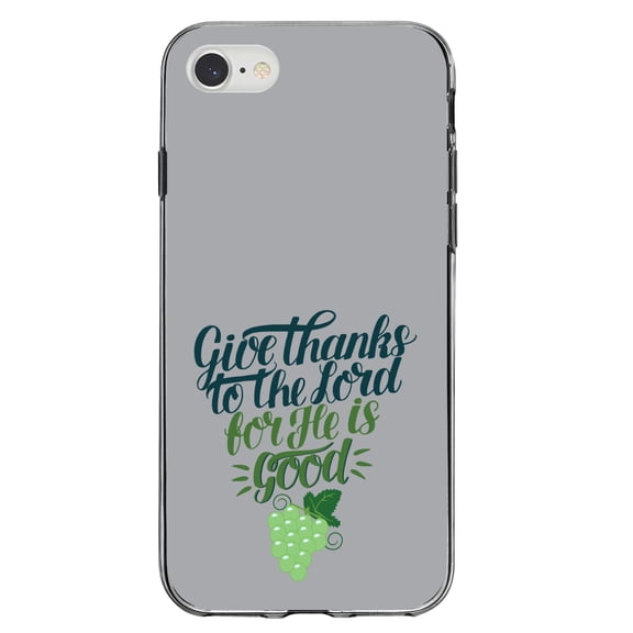 DistinctInk Clear Shockproof Hybrid Case for iPhone 7 8 SE (2020 Model) 4.7" Screen TPU Bumper Acrylic Back Tempered Glass Screen Protector - Give Thanks to the Lord For He Is Good - Grapes