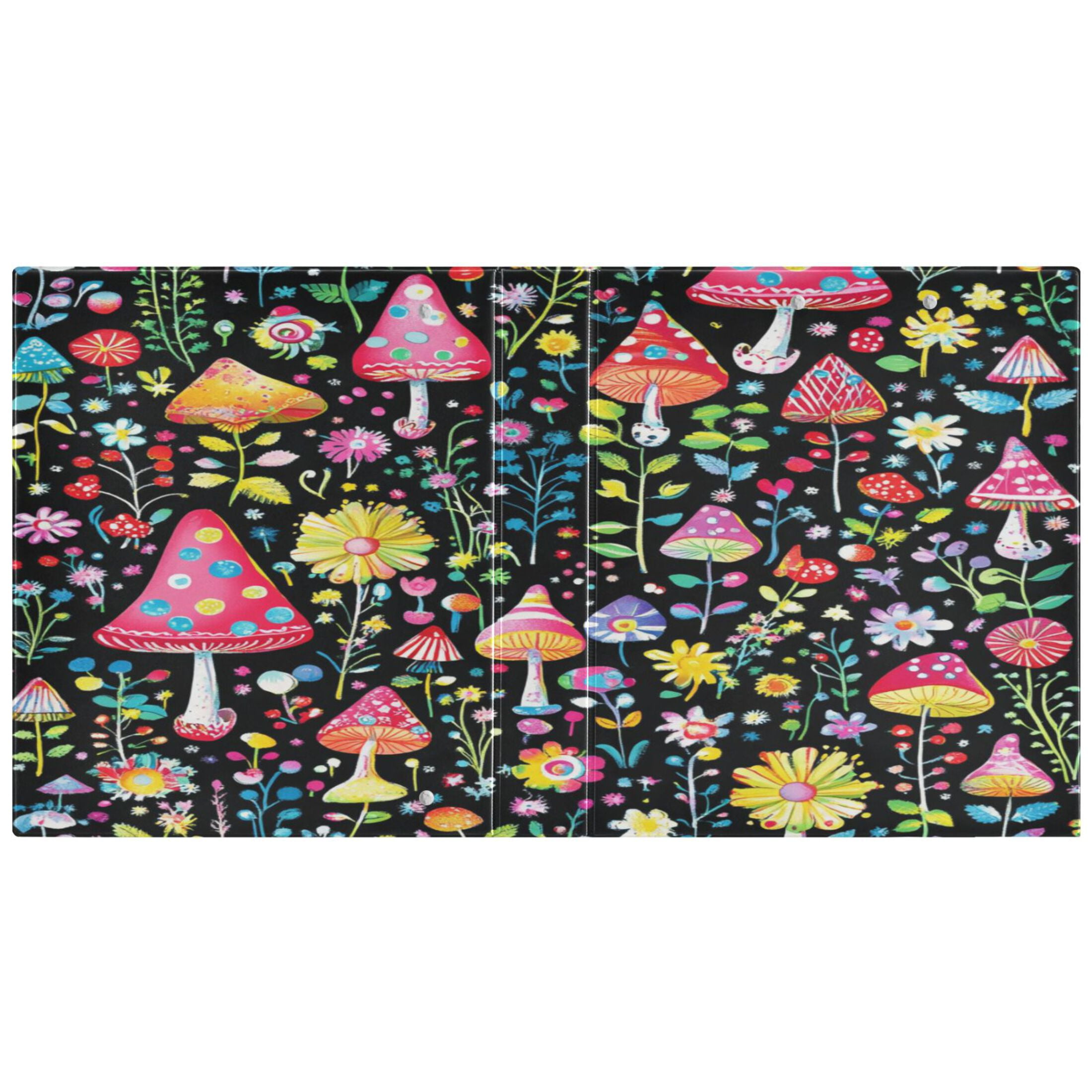 Magic Mushroom 12.4x10.6in PVC Round Ring Binder, D-Ring 3-Hole, Metal Clip, 200 Sheets