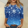 thumbnail image 5 of Christmas T Shirts for Women - Crewneck 3/4 Sleeve Christmas Snowflake Women Tops 00H Blue, 5 of 5