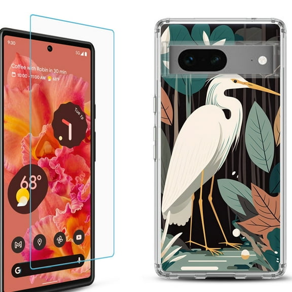 OneToughShield ® for Google Pixel 7a Shockproof Bumper Phone Case, with Tempered Glass Screen Protector - Egret